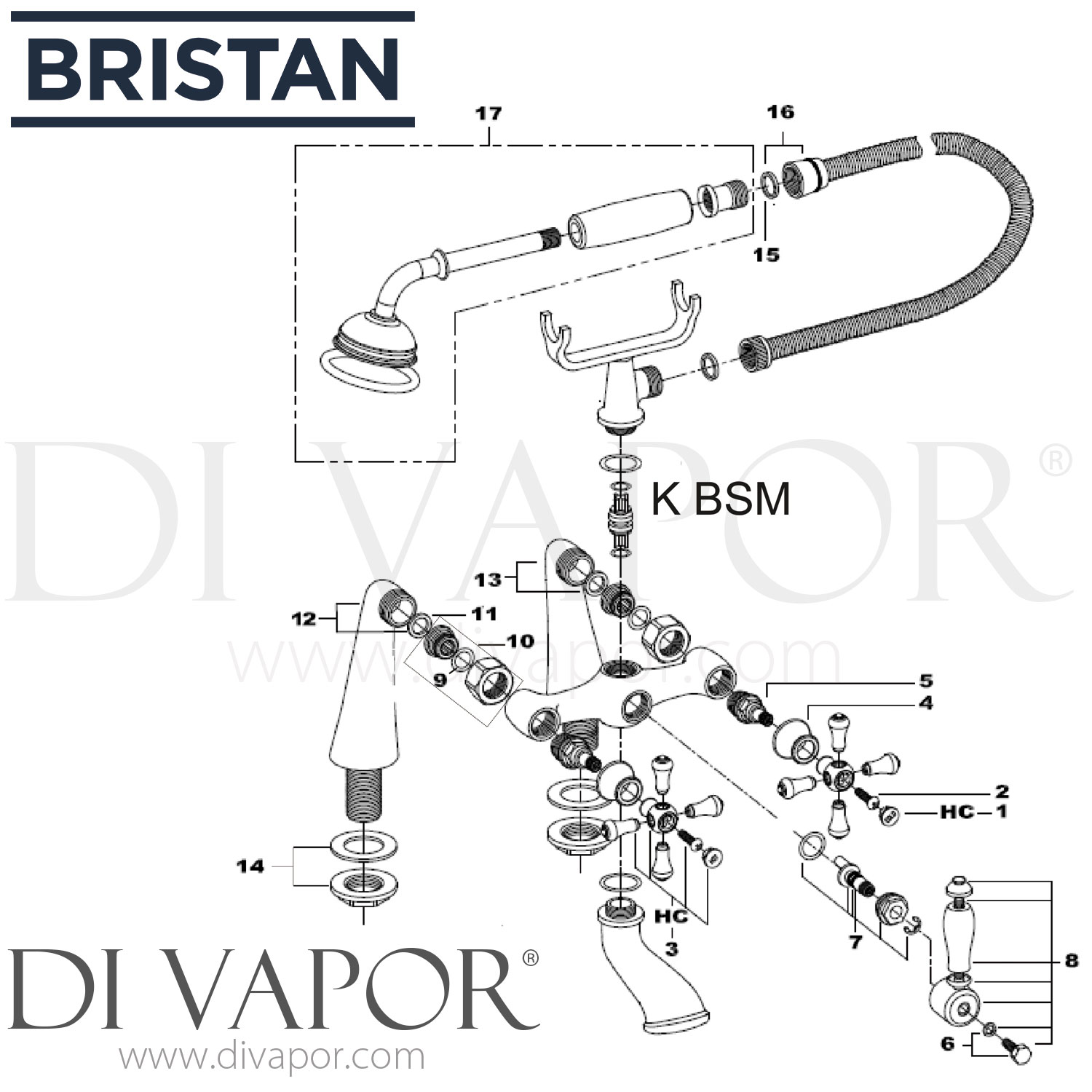 Bristan K BSM G Colonial Bath Shower Mixer Gold Spare Parts